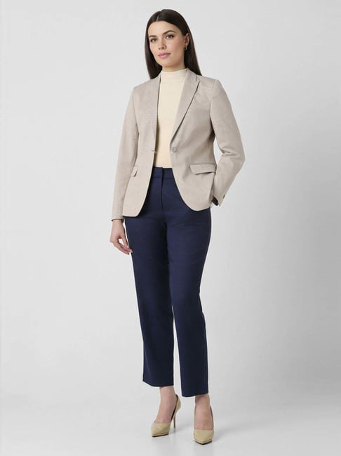 Van Heusen Beige Self Pattern Blazer