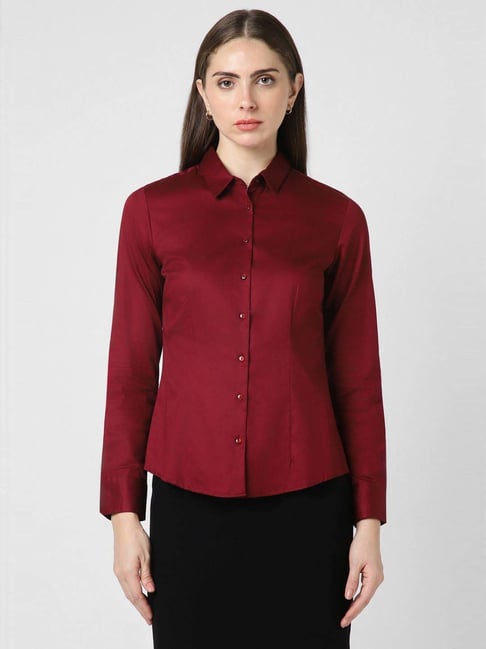 Van Heusen Maroon Cotton Regular Fit Shirt-picture-20