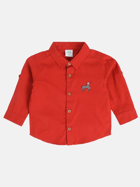 MINIKLUB Boys Red Solid Full Sleeves Shirt