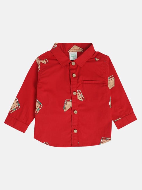 MINIKLUB Boys Red Printed Full Sleeves Shirt