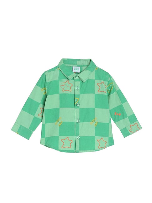 MINIKLUB Boys Green Checks Full Sleeves Shirt