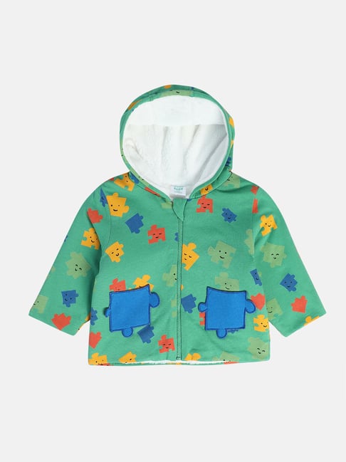 MINIKLUB Boys Green Printed Full Sleeves Jacket