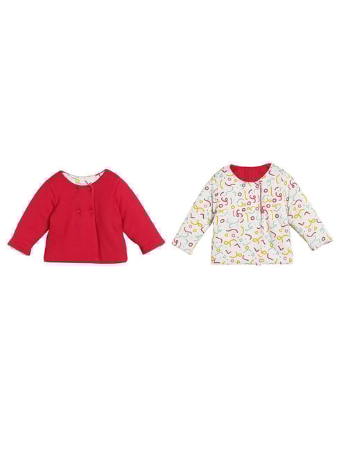 MINIKLUB Girls Pink & White Solid Full Sleeves Reversible Jacket