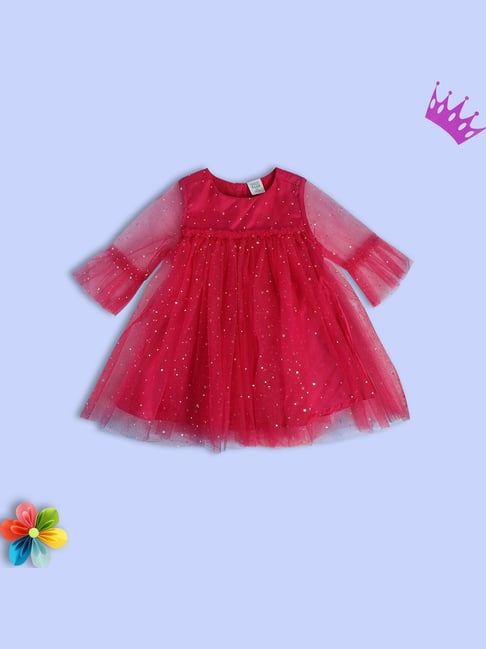 MINIKLUB Girls Pink Shimmer Full Sleeves Dress