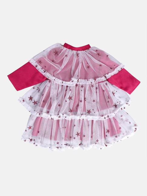 MINIKLUB Girls Pink Shimmer Full Sleeves Dress