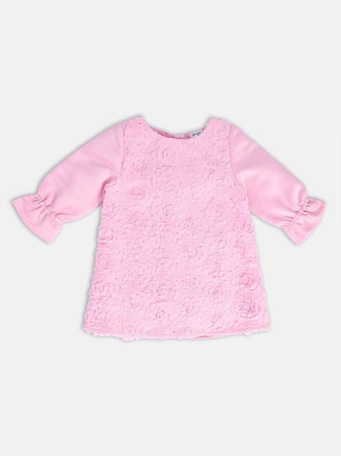 MINIKLUB Girls Pink Self Design Full Sleeves Dress