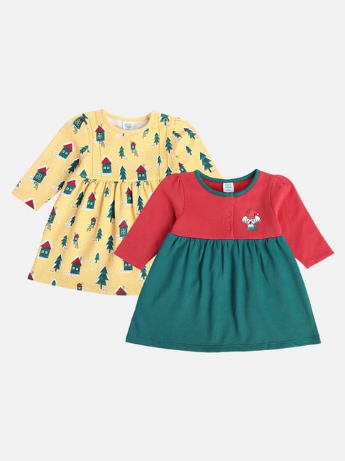 MINIKLUB Girls Multicolor Printed Full Sleeves Dress (Pack Of 2)