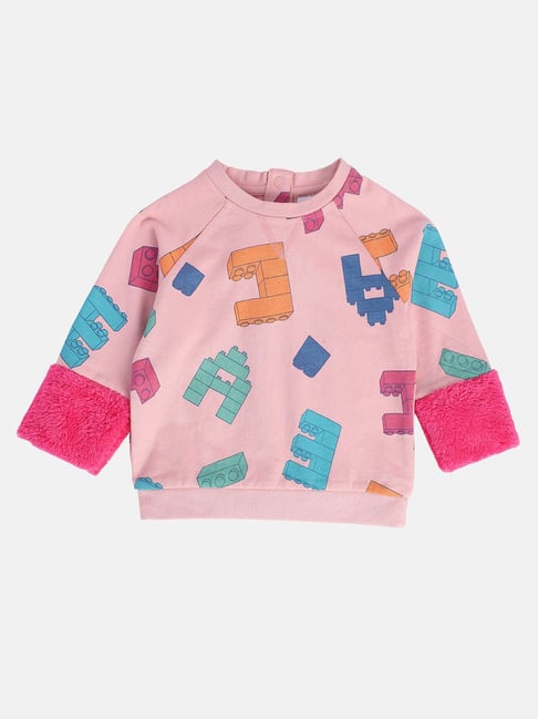 MINIKLUB Girls Pink Printed Full Sleeves Sweatshirt