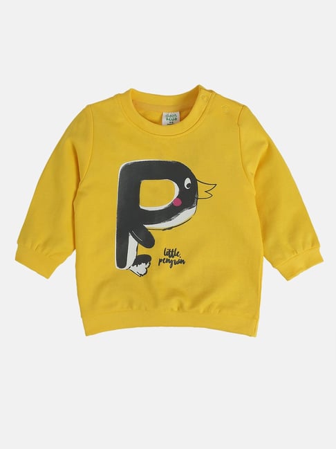 MINIKLUB Girls Yellow Printed Full Sleeves Sweatshirt