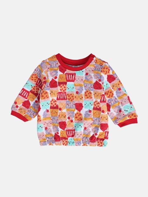 MINIKLUB Girls White Printed Full Sleeves Sweatshirt