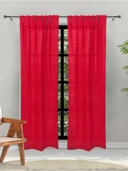 Fabindia Home Standalone Red Cotton 9Ft Curtain - Set of 1-image-5