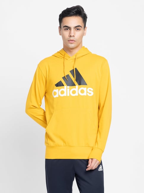 Buy adidas Yellow Regular Fit Logo Print Hooded Sweatshirt for
