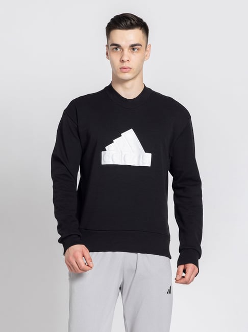 adidas Black Regular Fit Logo Print Sweatshirt