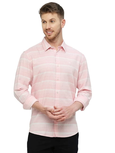 Basics Pink Cotton Slim Fit Striped Shirt-picture-39