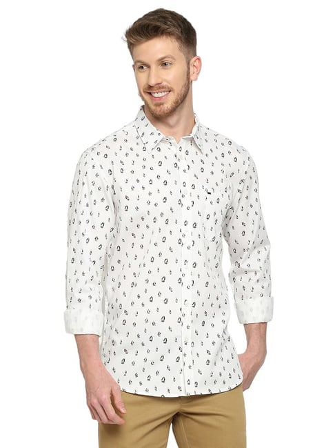 Basics White Cotton Slim Fit Printed Shirt-picture-15