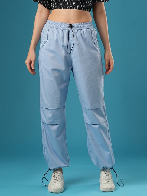 Globus Light Blue Cotton Relaxed Fit Mid Rise Joggers-picture-19