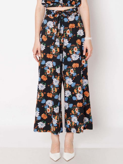 Zink London Black Floral Print Trousers-picture-36
