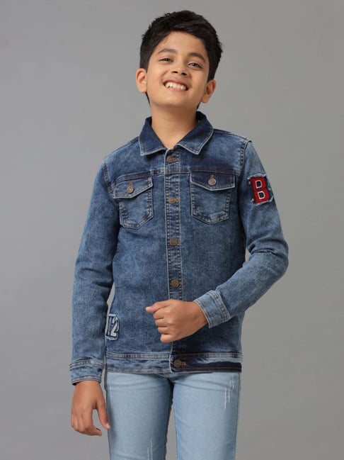 Under Fourteen Only Kids Blue Washed Full Sleeves Jacket