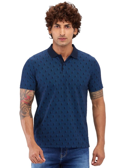Park Avenue Blue Slim Fit Printed Polo T-Shirt-picture-18