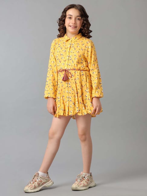 Under Fourteen Only Kids Yellow Printed Full Sleeves Dress-picture-18