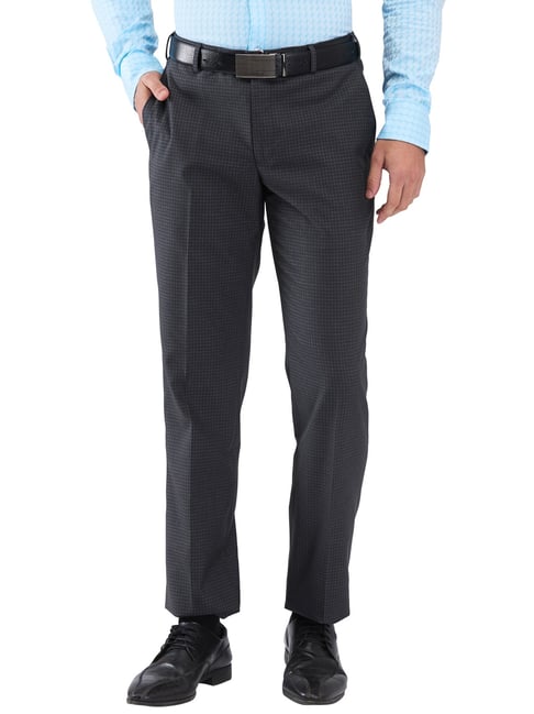 Park Avenue Grey Regular Fit Checks Trousers-picture-12