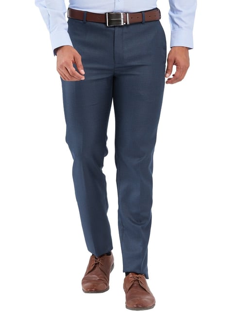 Raymond Blue Slim Fit Checks Trousers-picture-17