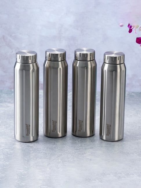 Sumeet Spark-Aqua Stainless Steel Leak Proof Water Bottle |900ml |Pack of  4| Silver