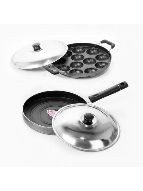 sumeet granite finish nonstick silver aluminium round shape grill pan 1.9l
