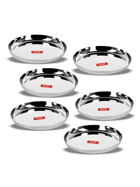 Sumeet Silver Stainless Steel Dinner Plate - Set of 6-picture-34