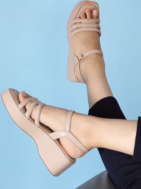 Women's Beige Ankle Strap Sandals