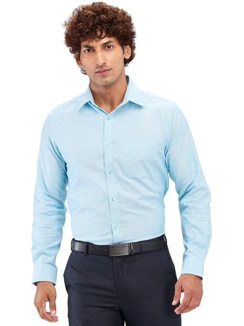 Buy Raymond Blue Slim Fit Self Pattern Shirt for Mens Online