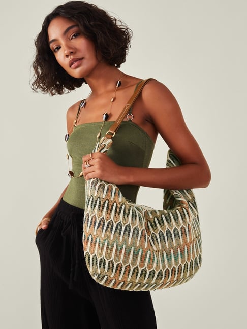 Accessorize London Green Woven Hobo Handbag-picture-45