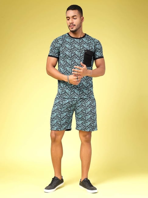 Rigo Teal Slim Fit Printed T-Shirt & Shorts Set-picture-47