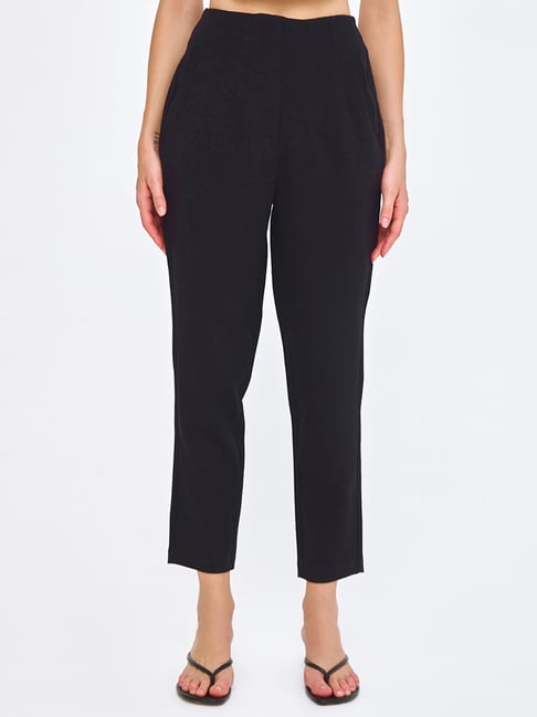 Cover Story Black Slim Fit High Rise Trousers
