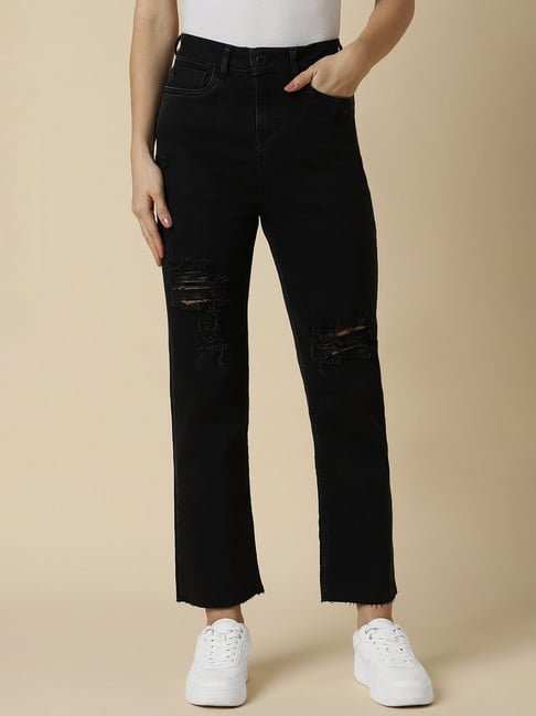 Allen Solly Black Cotton Distressed Mid Rise Jeans-picture-34