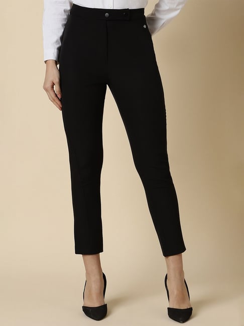 Allen Solly Black Polyester Regular Fit Mid Rise Trousers