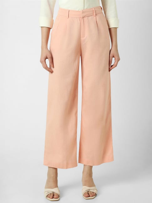 Van Heusen Peach Blended Regular Fit Mid Rise Trousers-picture-36