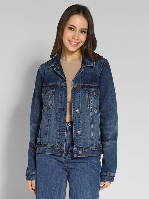 Jeans fashion jacket without collar