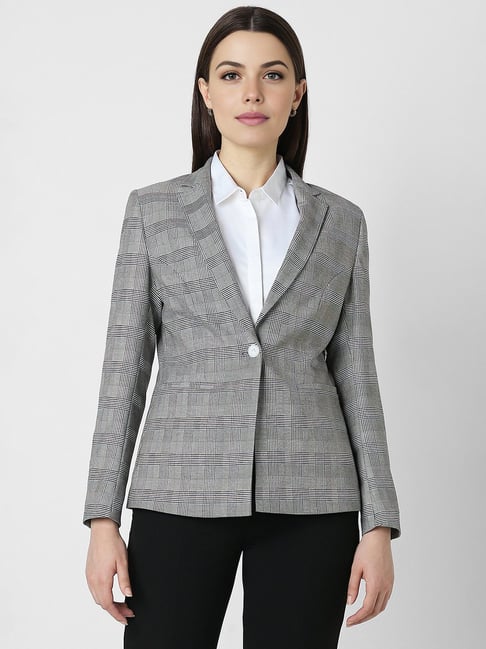 Buy Van Heusen Grey Checks Blazer for Women Online Tata CLiQ