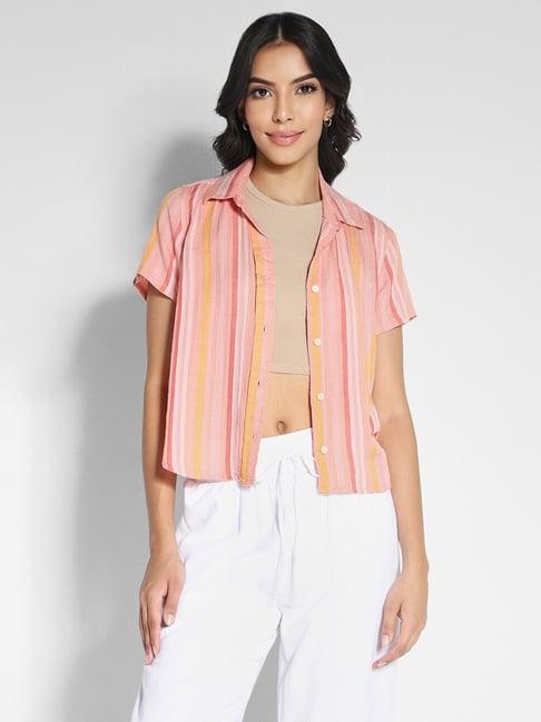 American Eagle Outfitters Peach Striped Shirt-picture-29