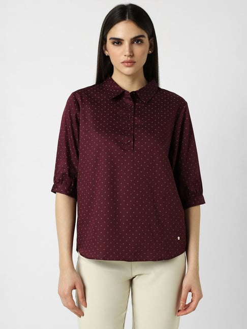 Van Heusen Maroon Cotton Printed Shirt-picture-29