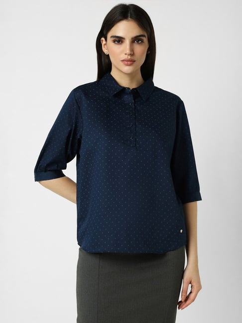 Van Heusen Navy Cotton Printed Shirt-picture-37