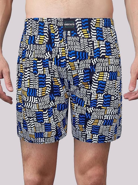 Freecultr Bits Marine Cotton Regular Fit Printed Lounge Shorts