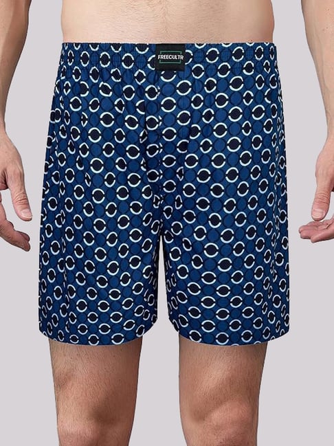 Freecultr Ring Blue Cotton Regular Fit Printed Lounge Shorts