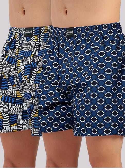 Freecultr Ring Blue & Bits Marine Cotton Regular Fit Printed Lounge Shorts - Pack Of 2-picture-12