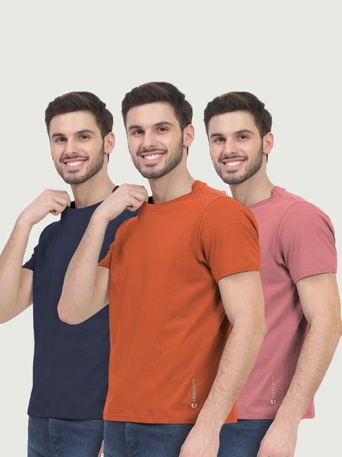 Freecultr Multicolored Cotton Regular Fit T Shirt Pack Of 3