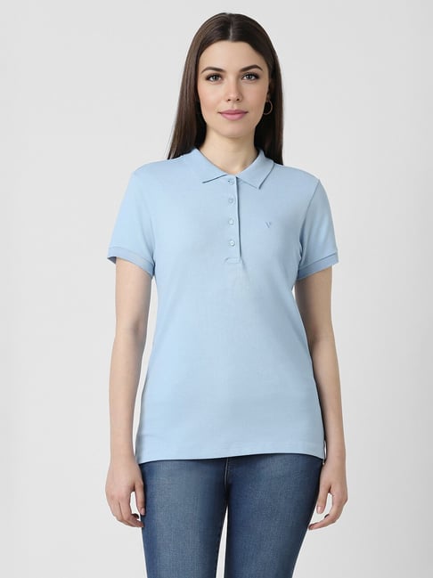 Van Heusen Blue Cotton Regular Fit Polo T-Shirt