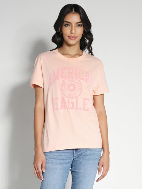 American Eagle Outfitters Peach Cotton Graphic Print T-Shirt-picture-17