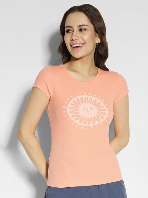 American Eagle Outfitters Peach Cotton Graphic Print Oversized T-Shirt-picture-16