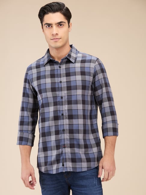 Being Human Grey Slim Fit Checks Shirt